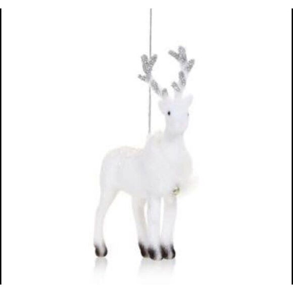 Bloomingdale's White Glitter Deer Christmas  tree Ornament - Picture 1 of 1